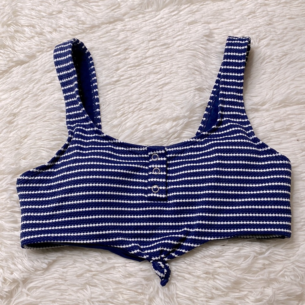 Cabana Del Sol Blue & White Striped Bikini Swim Top Size Small